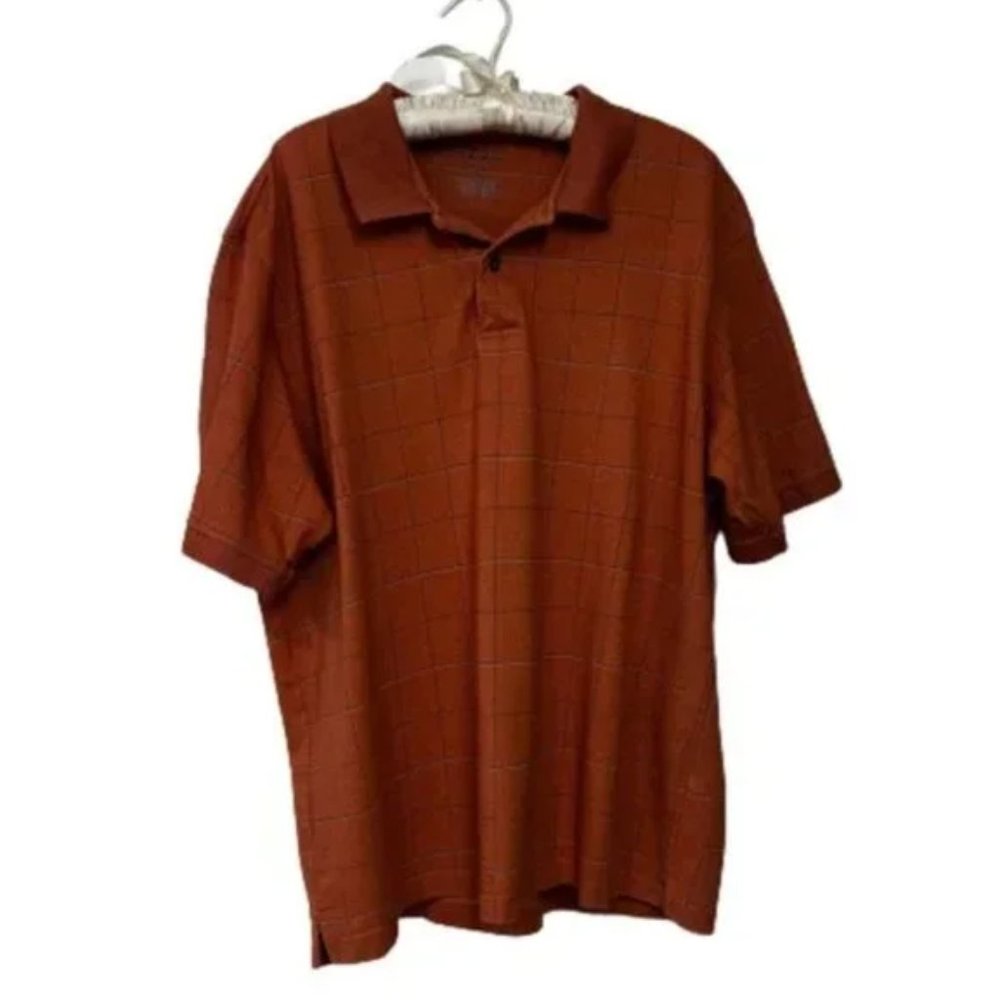 IZOD Golf Polo Shirt Button Up Short Sleeve Plaid Orange XL
